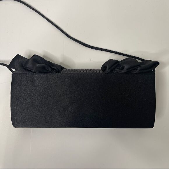 Jessica McClintock Black‎ Satin Evening Purse/Clutch with Ruffled Bow - Picture 8 of 8